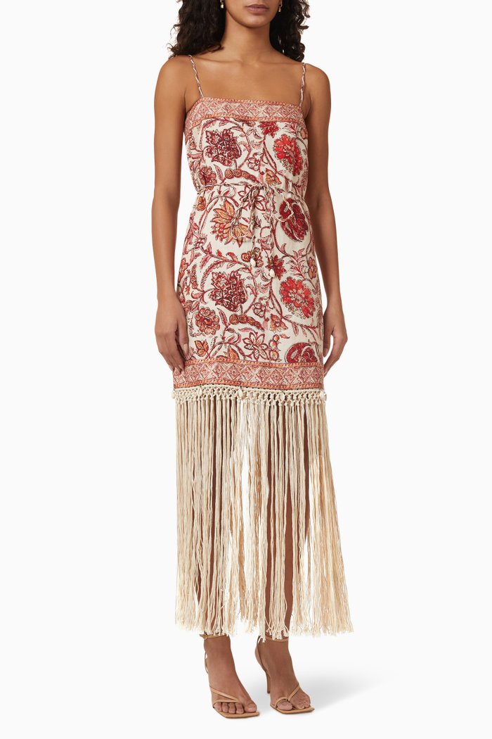 

Vitali Fringe Maxi Dress in Cotton, Multicolour