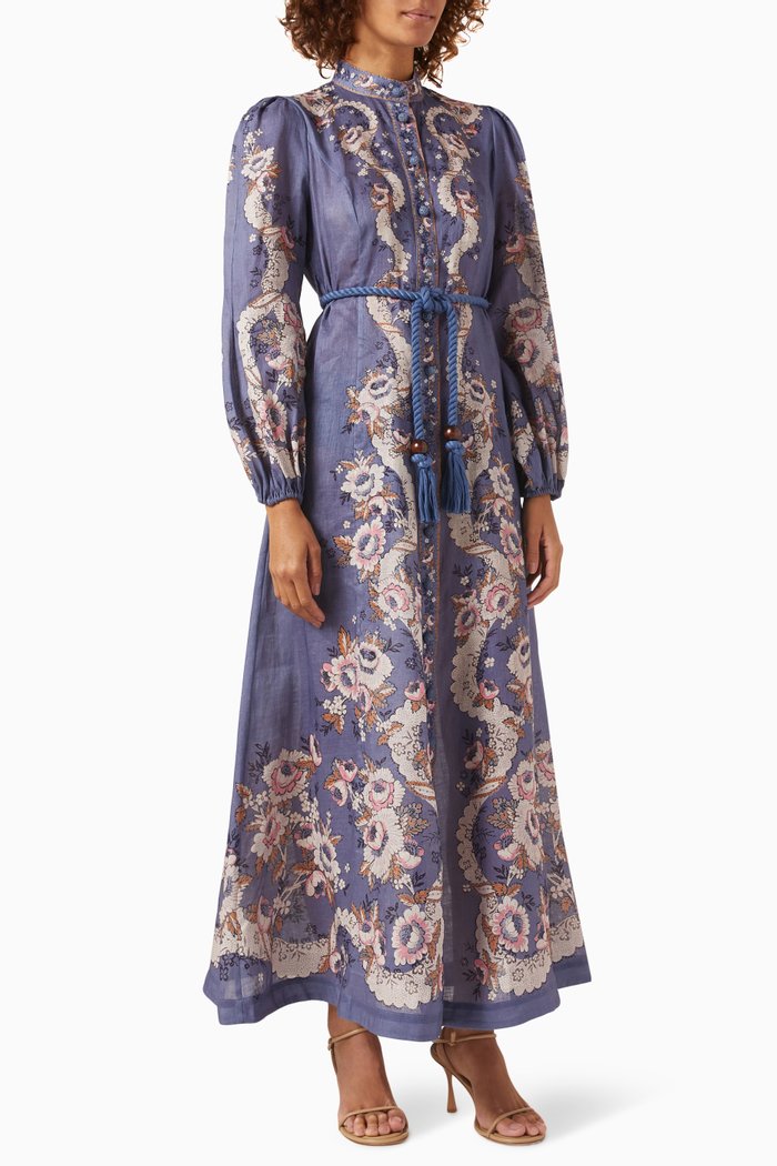 

Vitali Billow Maxi Dress in Linen, Blue