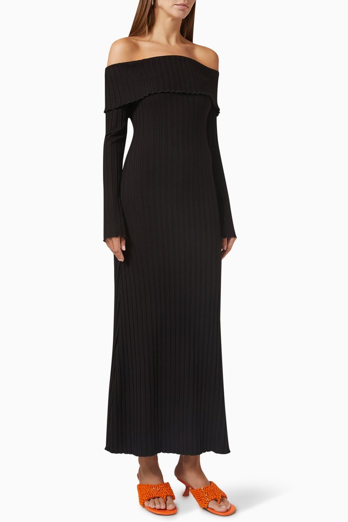 

Espen Ribbed Midi Dress in MicroModal, Black