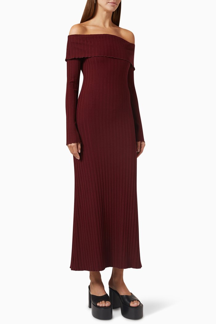 

Espen Ribbed Midi Dress in MicroModal, Burgundy