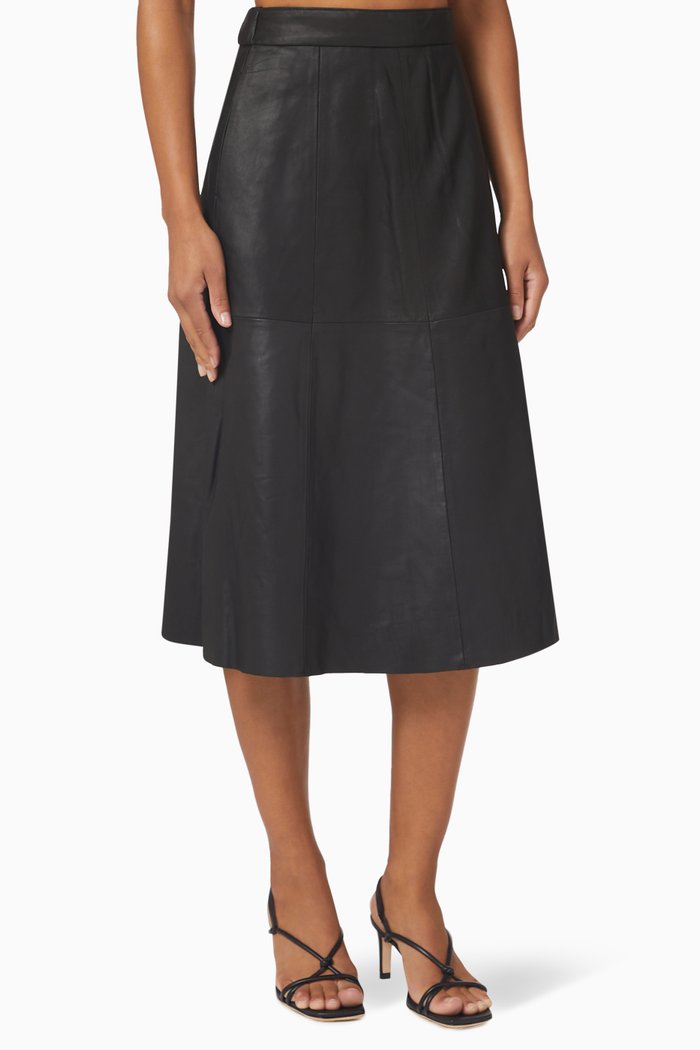 

Yasvanessa Midi Skirt in Leather, Black