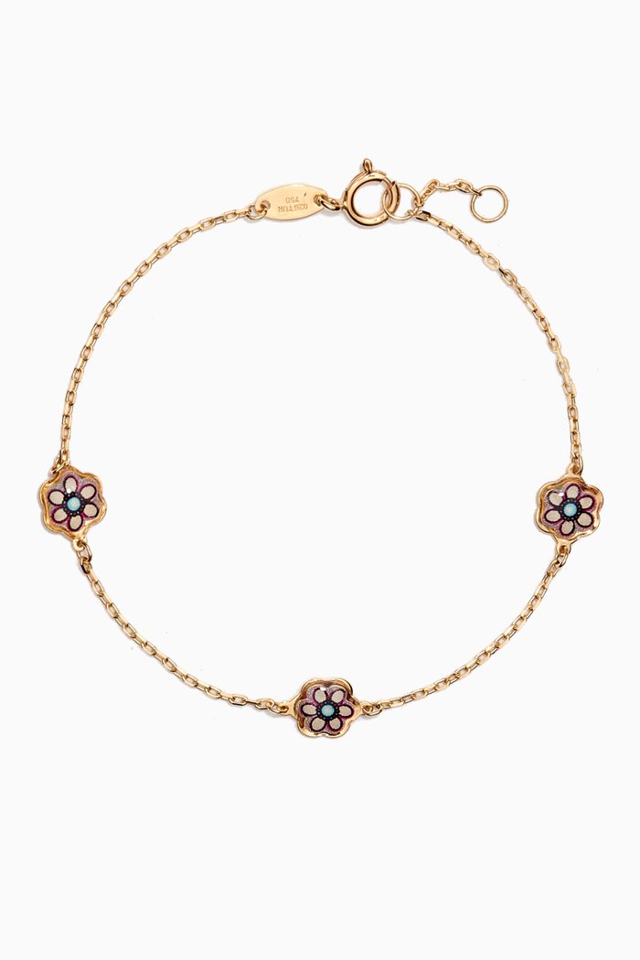 

Lydia TIny Flower Enamel Bracelet in 18kt Gold, Yellow