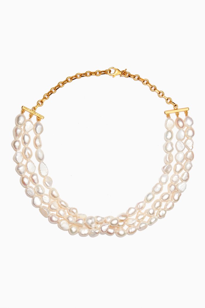 

Blossom Pearl Choker in 24kt Gold-plated Brass, White