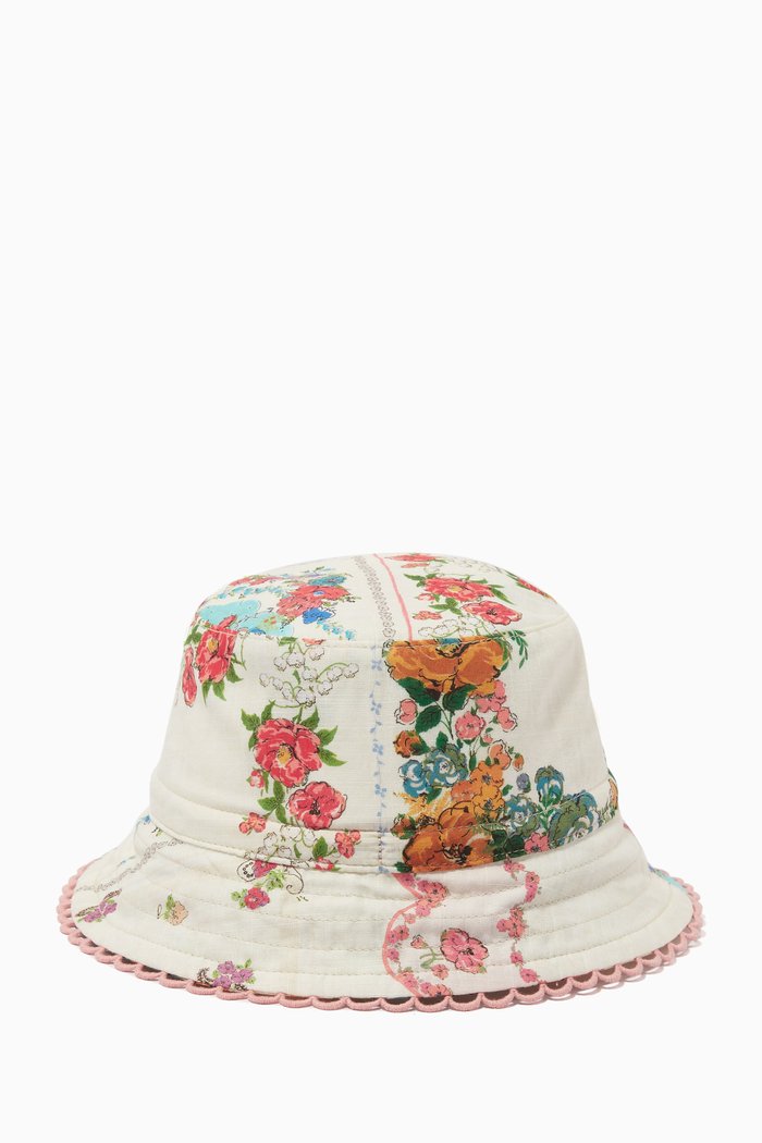 

Floral Bucket Hat in Cotton, Neutral