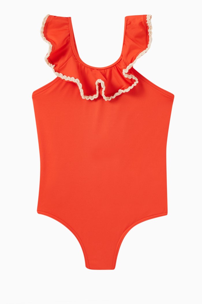 Tiggy Scoop Ruffle One-piece Swimsuit in Polyamide, Orange