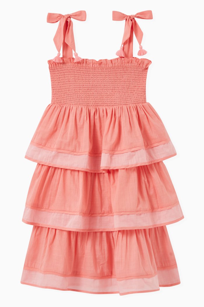 

Tiggy Tiered Dress in Cotton, Pink