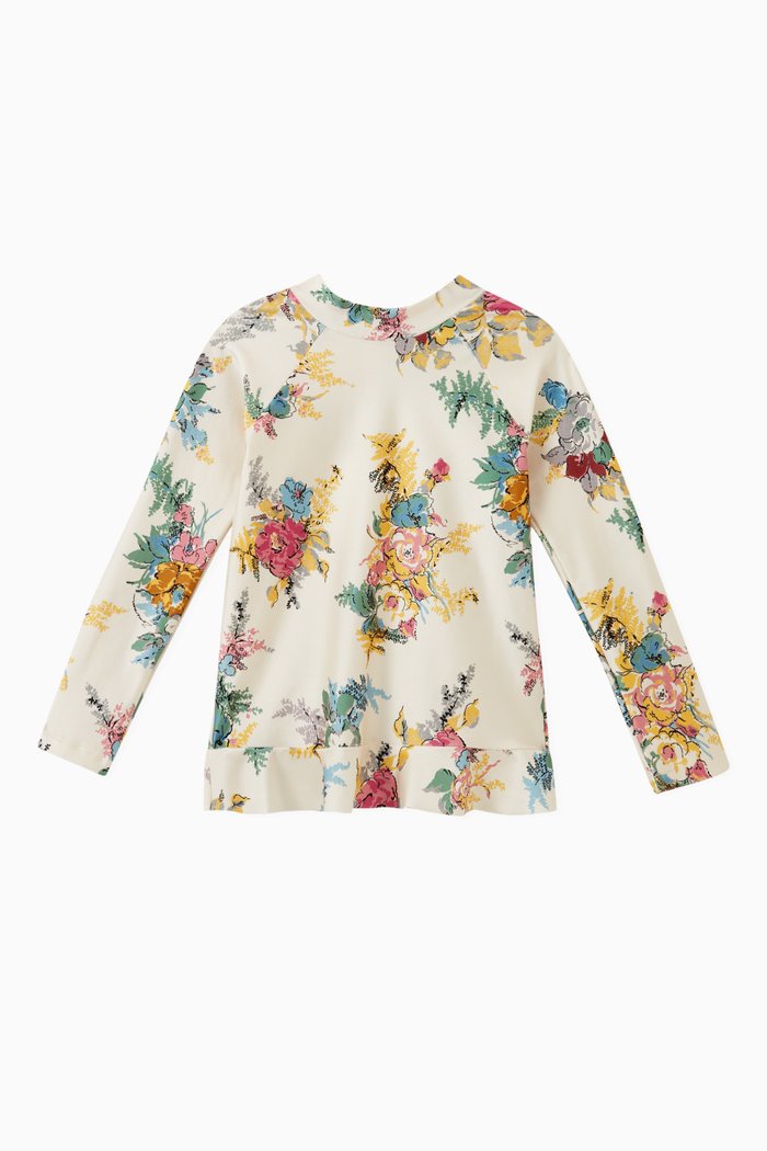 Floral Frill Swim Top in Stretch Nylon, Neutral