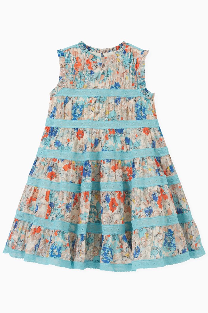 

Clover Tiered Dress in Cotton, Blue