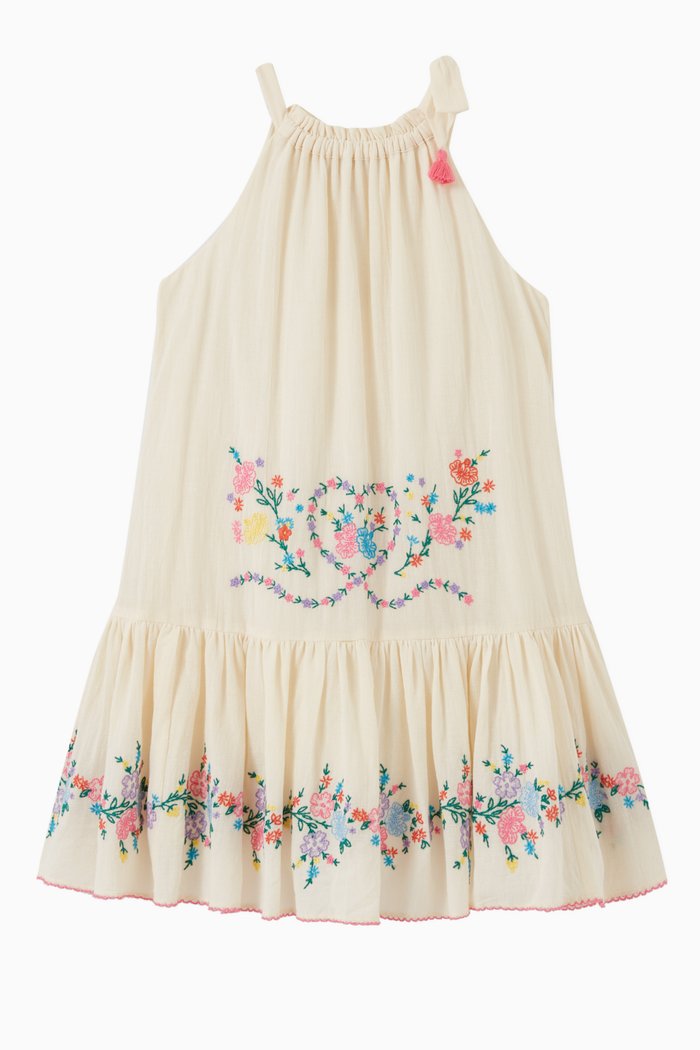 Floral Halter Dress in Cotton, Neutral