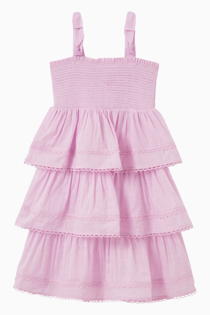 

Clover Smocked Tiered Dress in Cotton, Purple