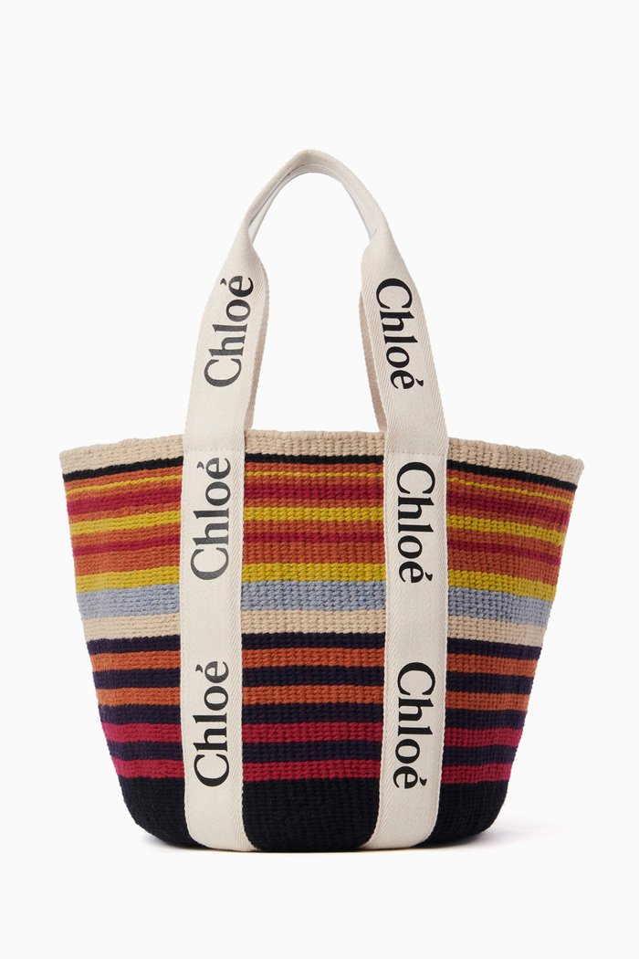 

Large Woody Basket Bag in Hand-knitted Recycled Wool, Multicolour
