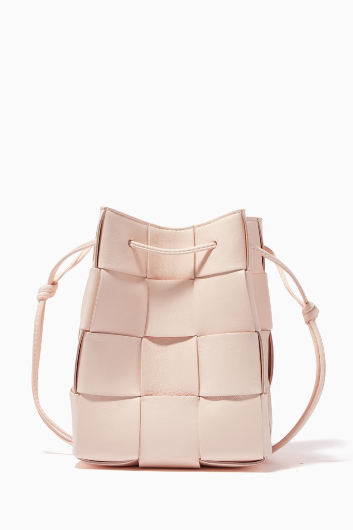 

Small Cassette Bucket Bag in Intrecciato Leather, Yellow