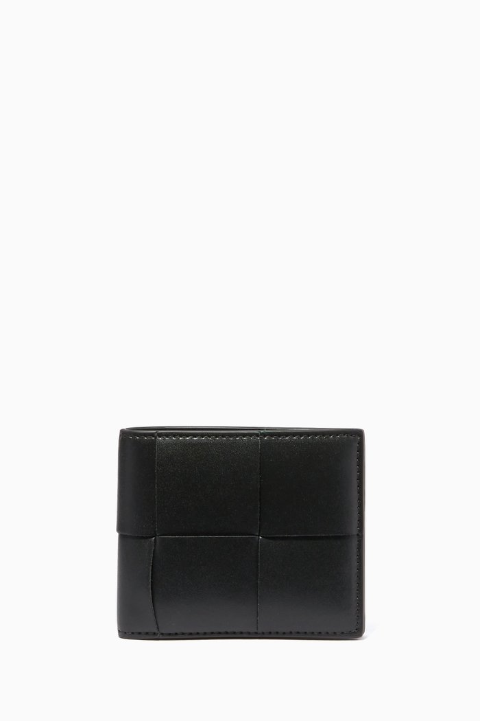 Bi-fold Wallet in Intrecciato Urban Leather, Green
