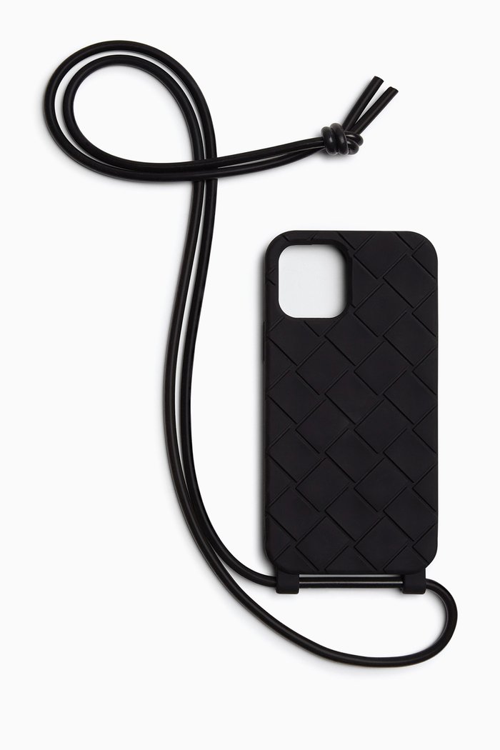 

iPhone 13 Pro Case in Intrecciato Rubber Silicon, Black