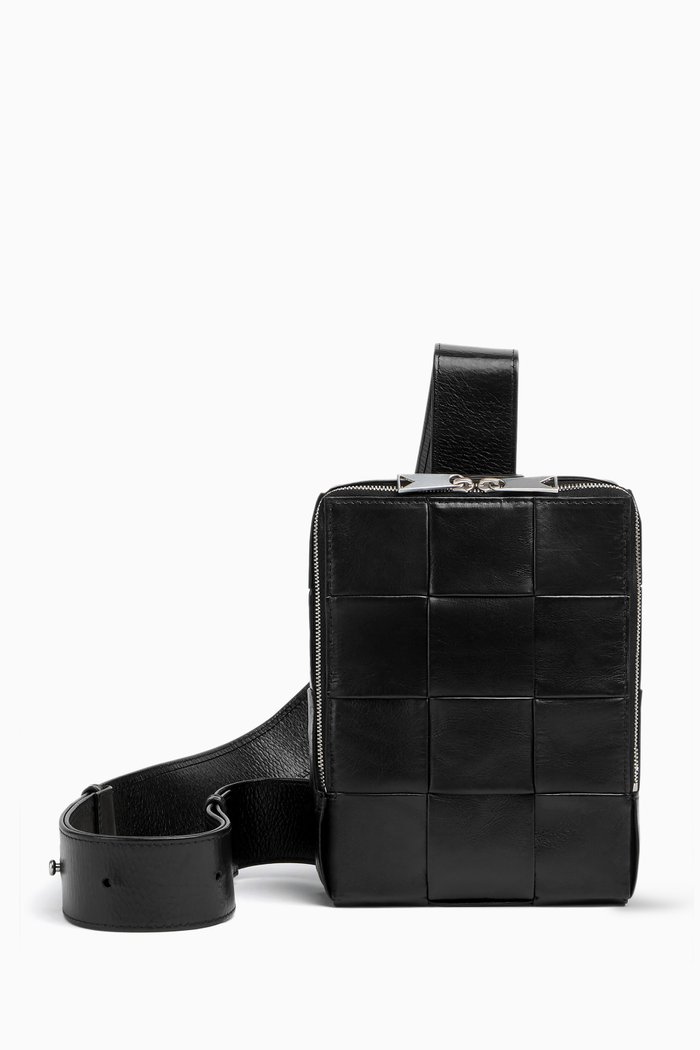 

Mini Cassette Sling Bag in Intrecciato Leather, Black