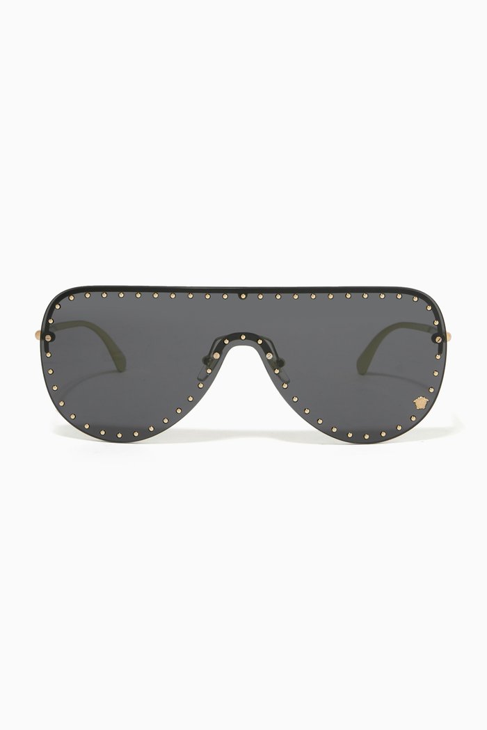 

Studded Medusa Sunglasses in Metal, Gold