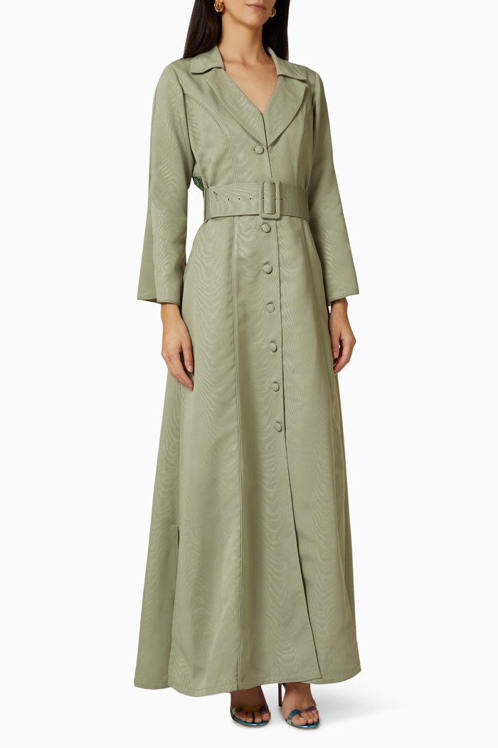 

Belted Coat Dress in Cotton, Green