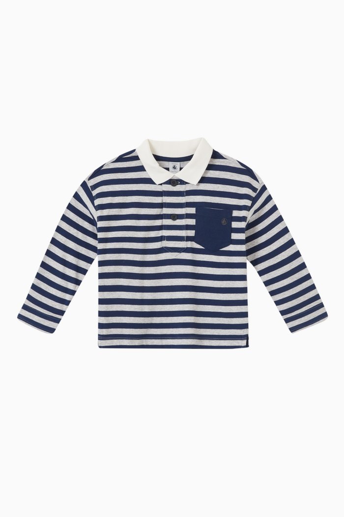 

Polo Shirt in Striped Cotton, Blue