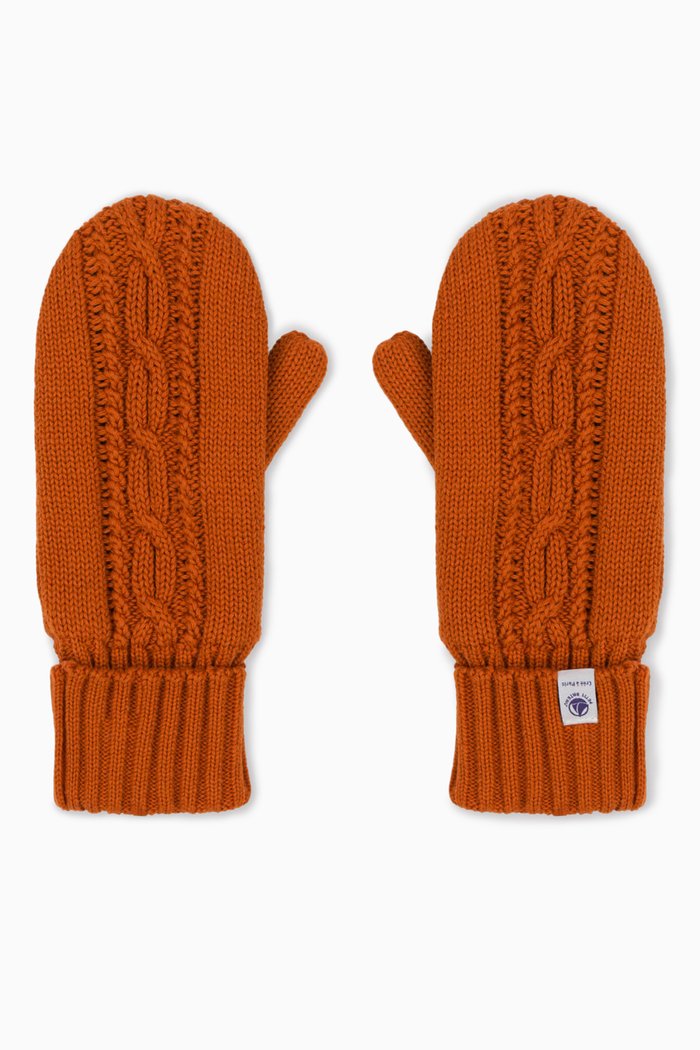 Mittens in Organic Cotton Blend Knit, Brown