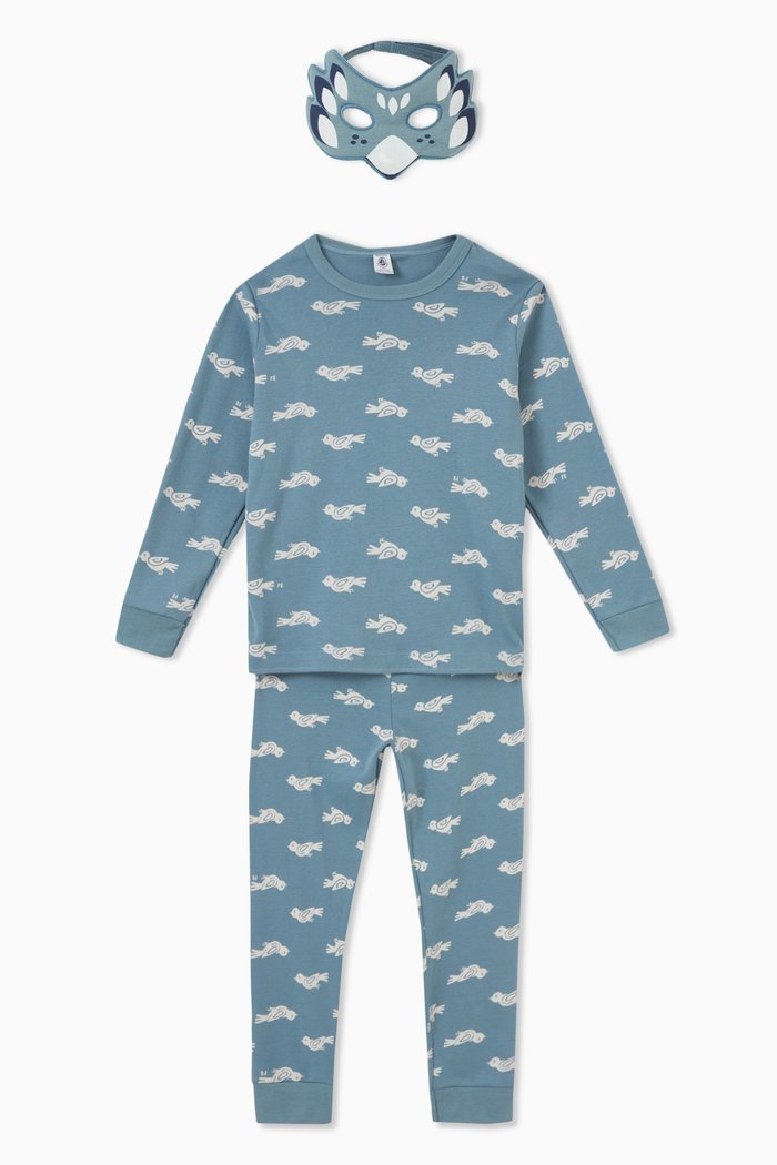 

Bird Pyjama Set with Mask in Cotton, Blue