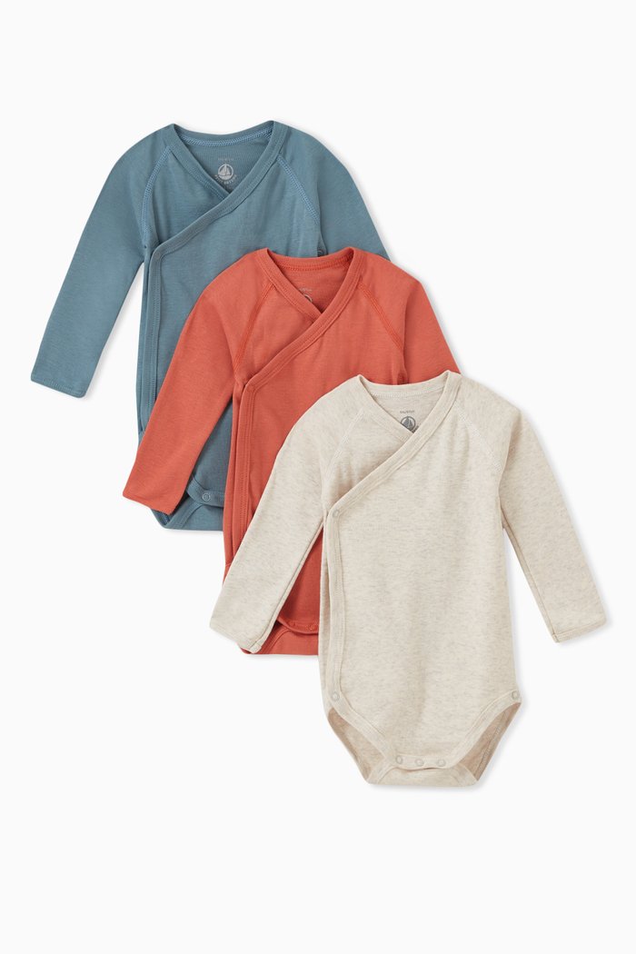 

Wrap Bodysuit in Organic Cotton, Set of 3, Multicolour