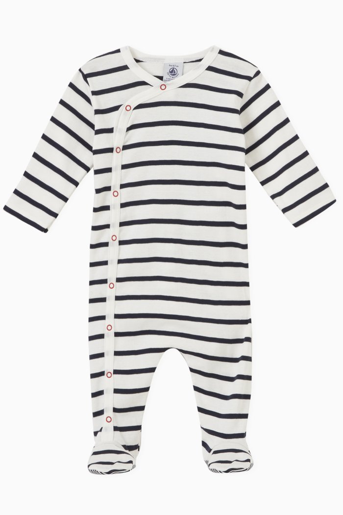 

Striped Sleepsuit in Cotton, White