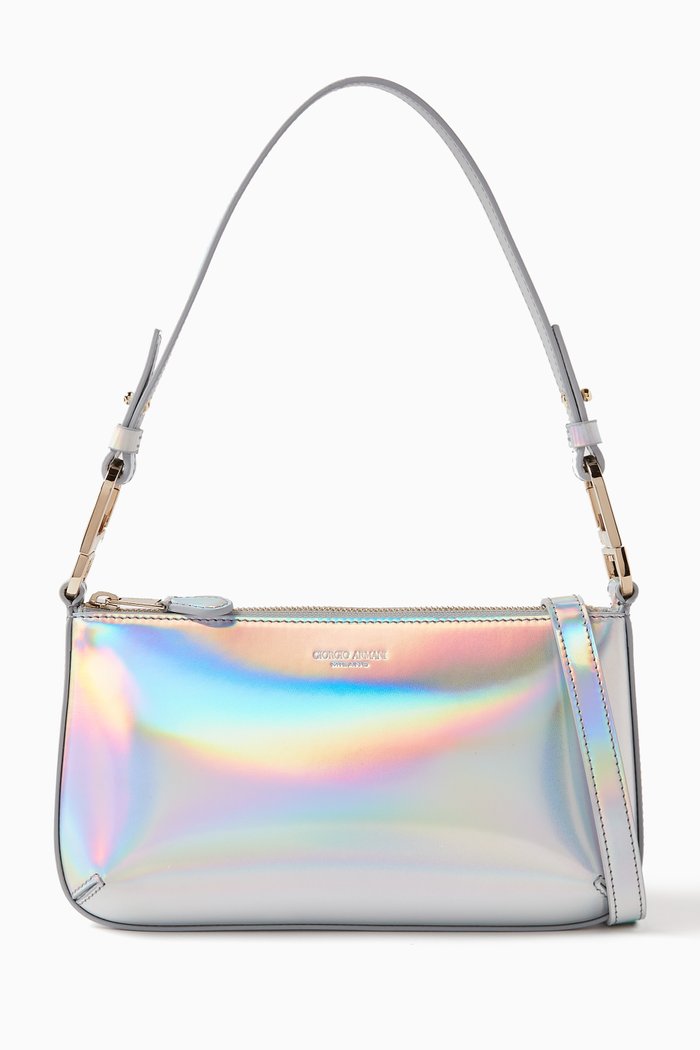 

Medium La Prima Shoulder Bag in Metallic Reflective Leather, Silver