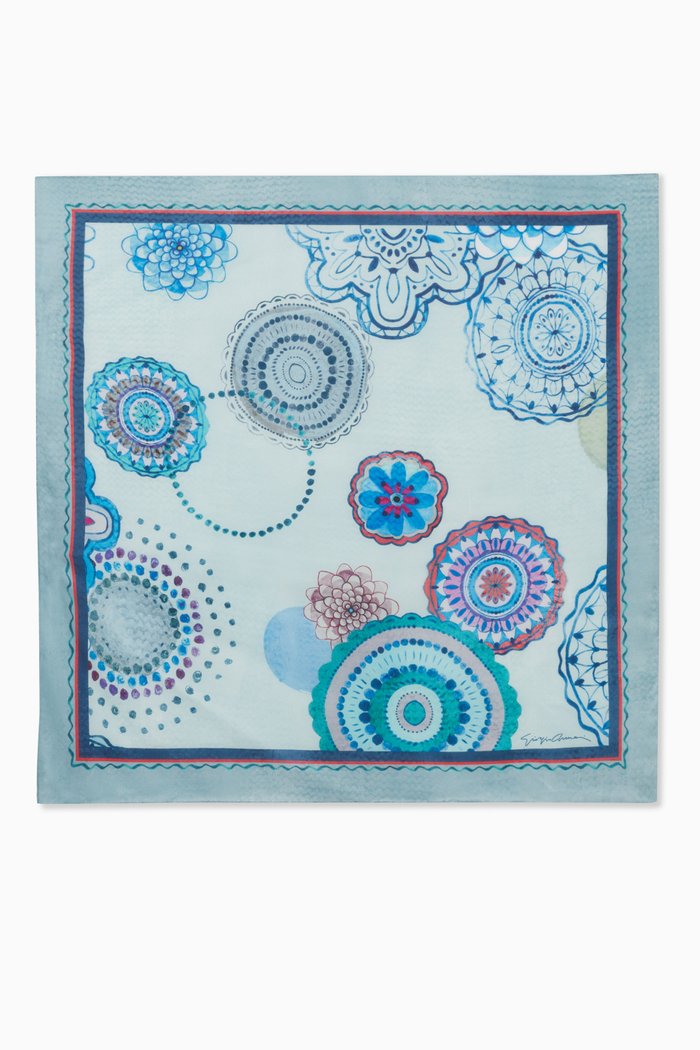 

Floral-print Scarf in Silk, Blue