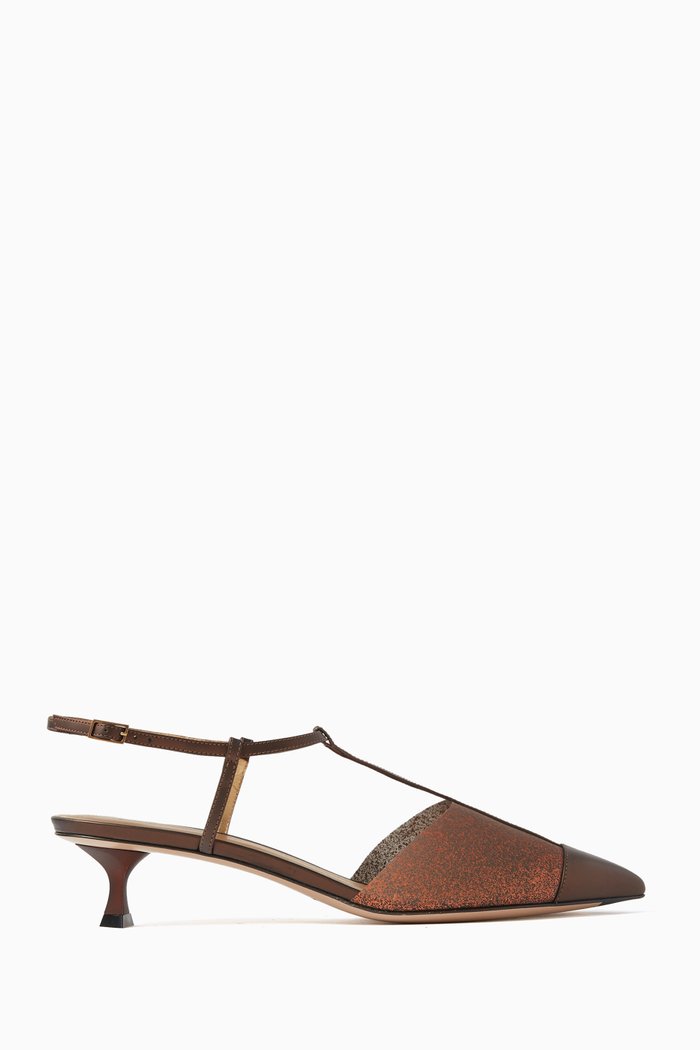 

Slingback Sandals in Lamé Leather & G Glitter Rubber, Brown