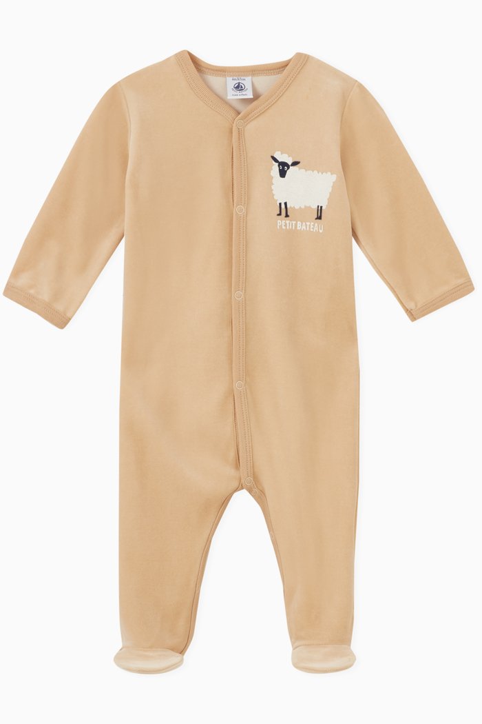 

Sheep Logo Sleepsuit in Cotton, Brown