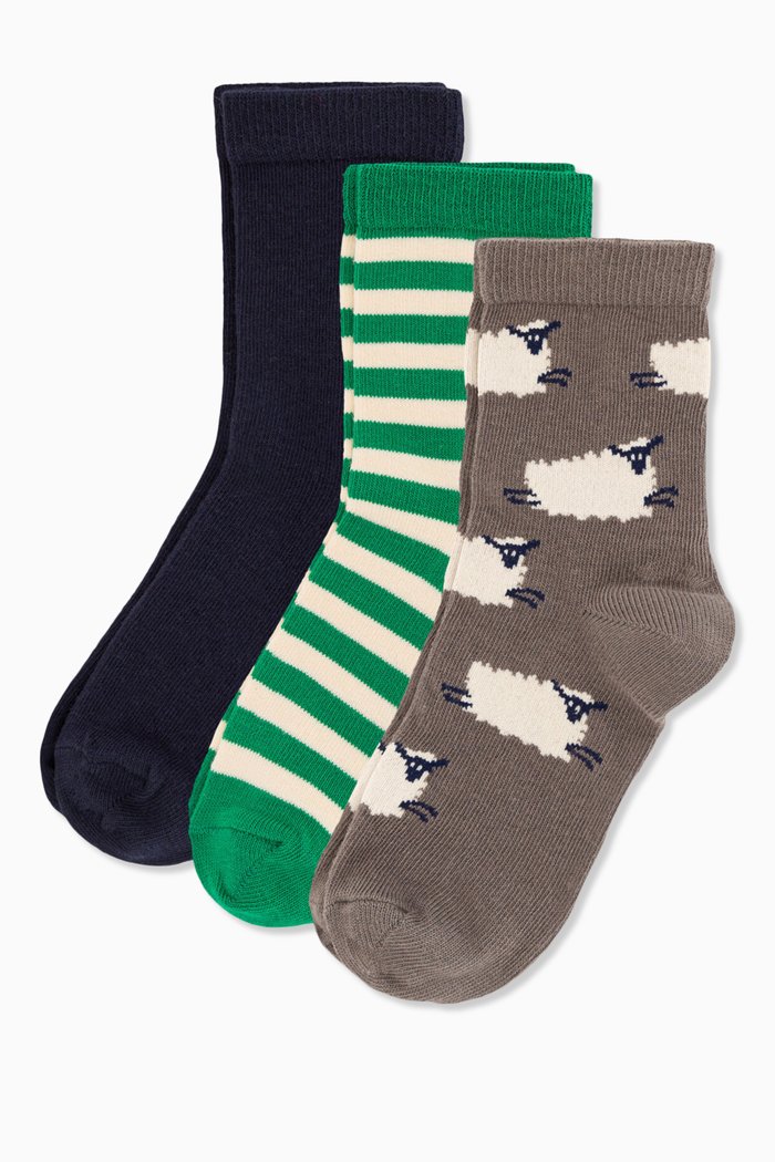 

Assorted Socks in Cotton & Polyamide, Set of 3, Multicolour