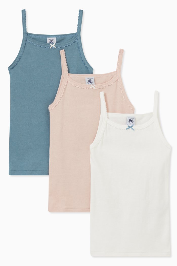 

Solid Vests in Cotton, Set of Three, Multicolour