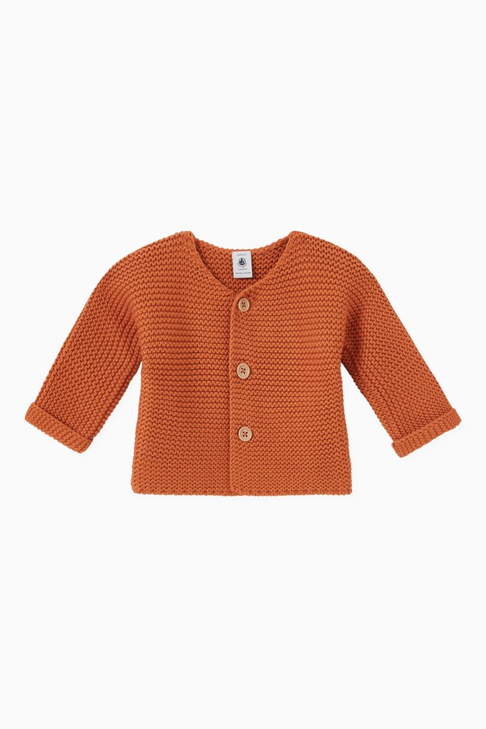 

Moss Stitch Cardigan in Organic Cotton, Brown