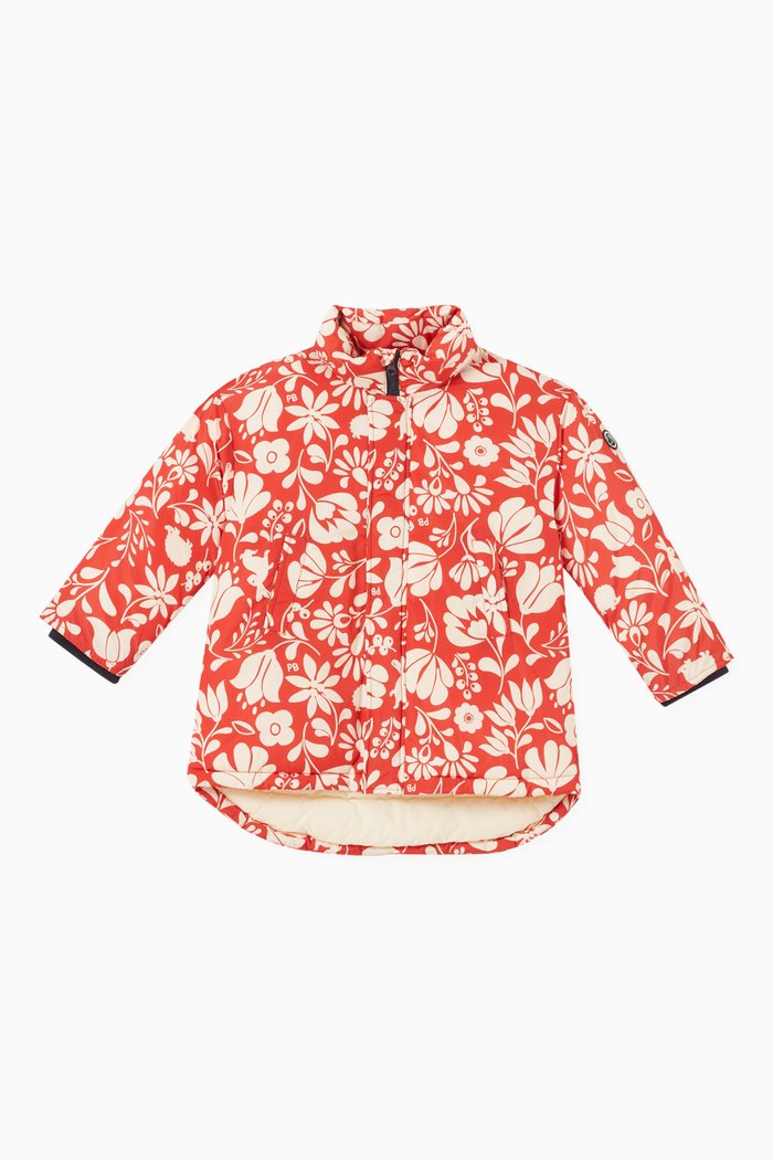 

Floral Print Puffer Jacket in Technical Fabric, Red