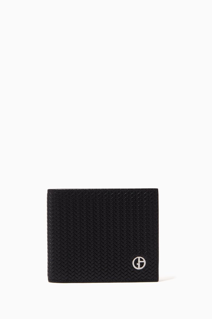 Textured Wallet in Leather, Black