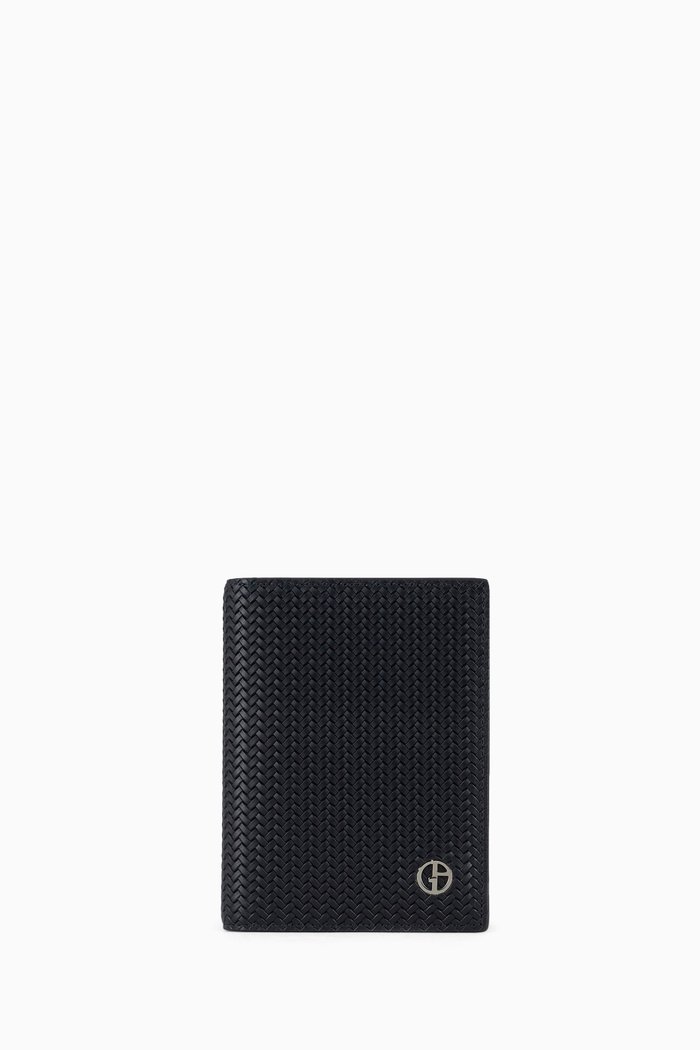 Passport Holder in Woven Leather, Blue