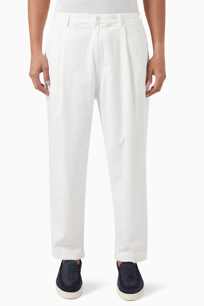 

Straight-Fit Pleated Pants in Stretch Denim, White