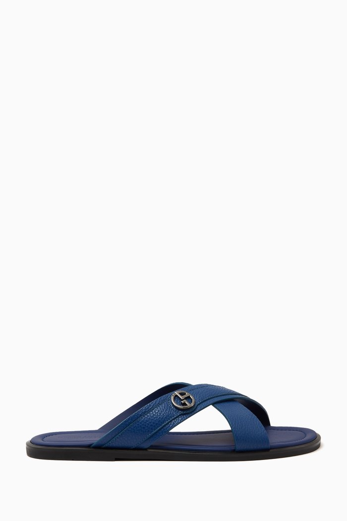 

Criss-Cross Slides in Leather, Blue
