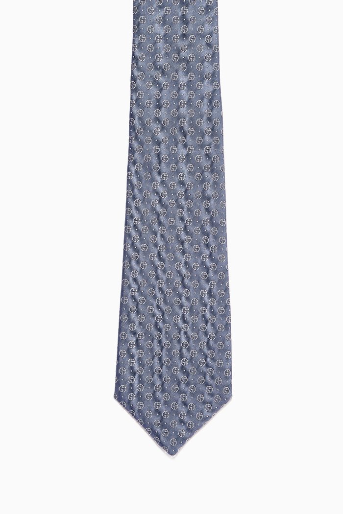 

Logo Printed Tie in Silk, Blue