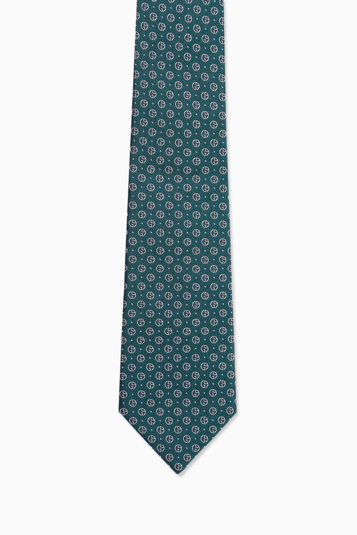 

Logo Printed Tie in Silk, Blue
