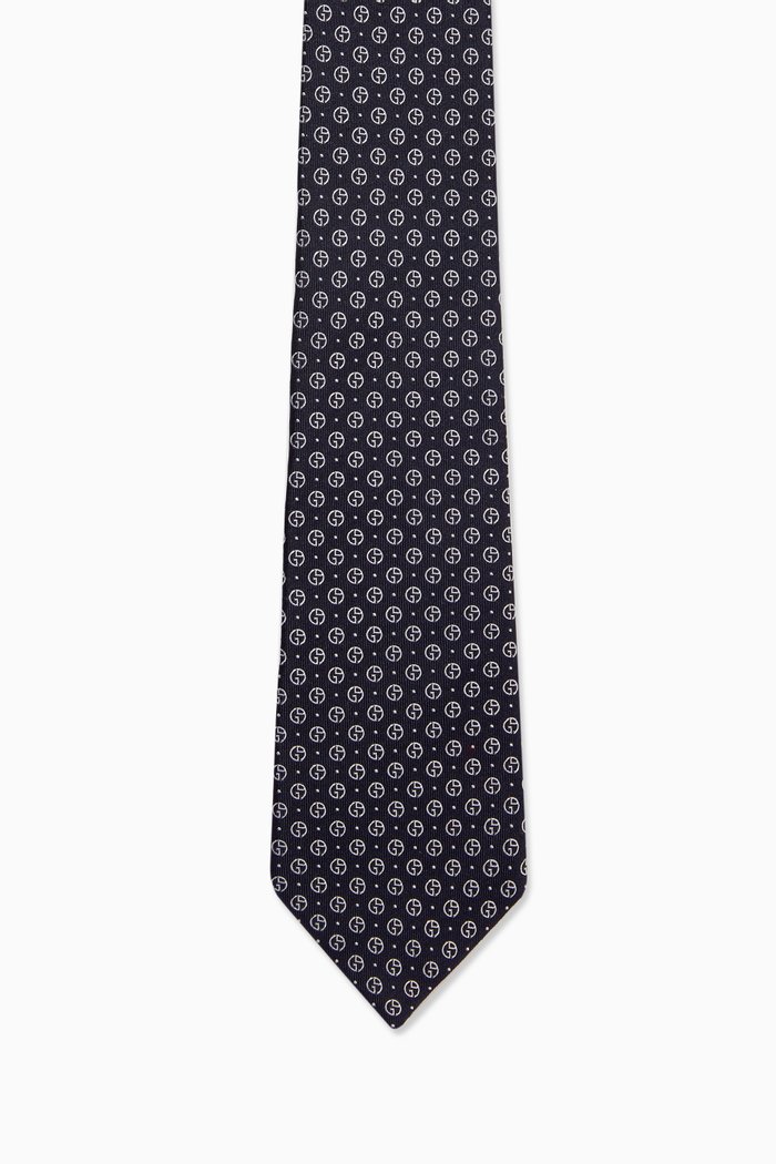 Logo Printed Tie in Silk, Blue