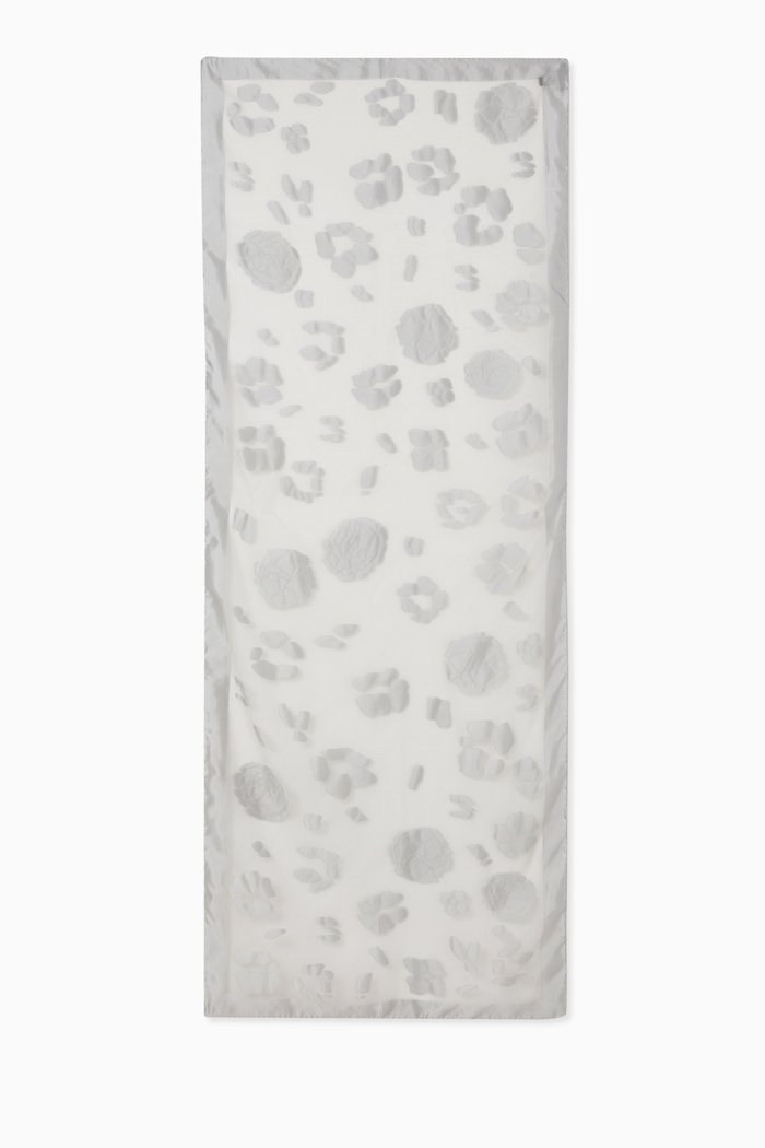 

Floral Embroidered Scarf in Silk, Grey
