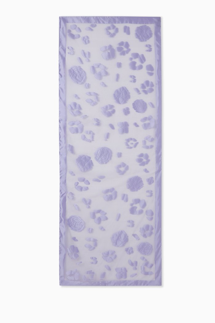 Floral Embroidered Scarf in Silk, Purple