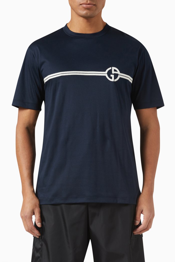 

Embroidered Logo T-shirt in Cotton Jersey, Blue