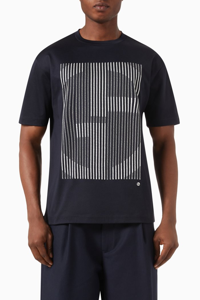 Embroidered T-shirt in Cotton Jersey, Blue