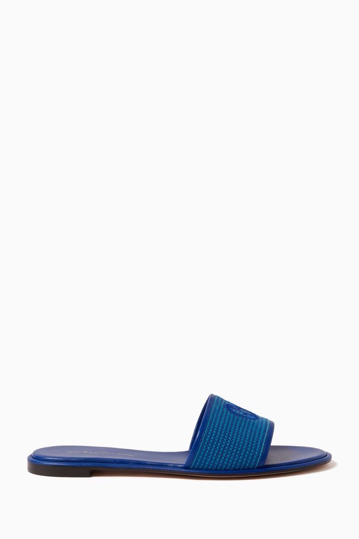 

GA Embroidery Sandals in Leather and Fabric, Blue