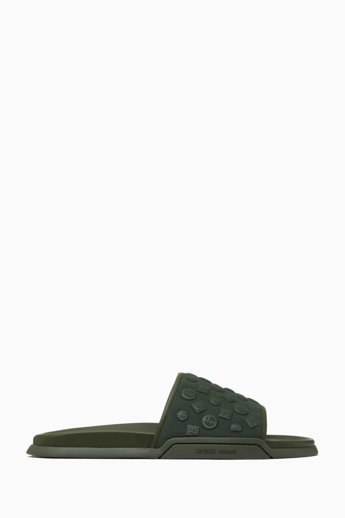 GA Monogram Slide Sandals in Knit Mesh, Grey