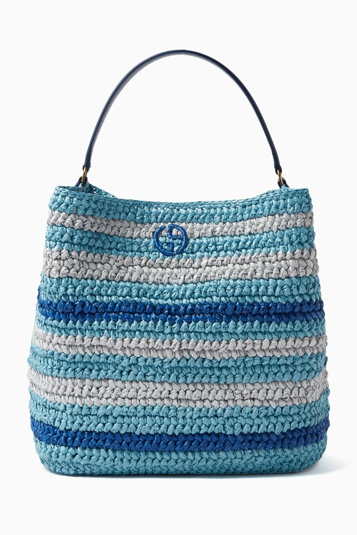 

Resort Capsule Large Top Handle Bag in Raffia, Blue