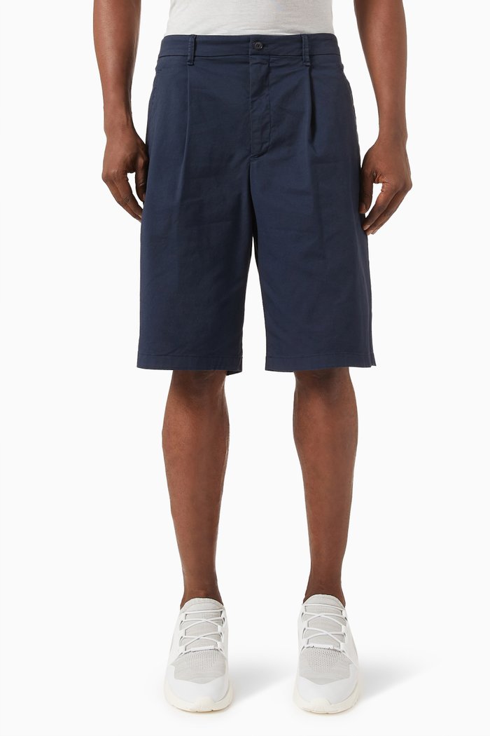 Pleated Shorts in Cotton, Blue