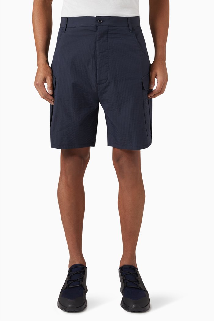 Cargo Shorts in Cotton Blend, Blue